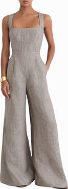 Reiss Flora Square Neck Wide Leg Linen Jumpsuit