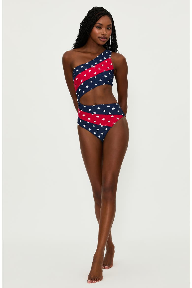 Joyce Cutout One-Shoulder One-Piece Swimsuit, Alternate, color, LIBERTY STARS