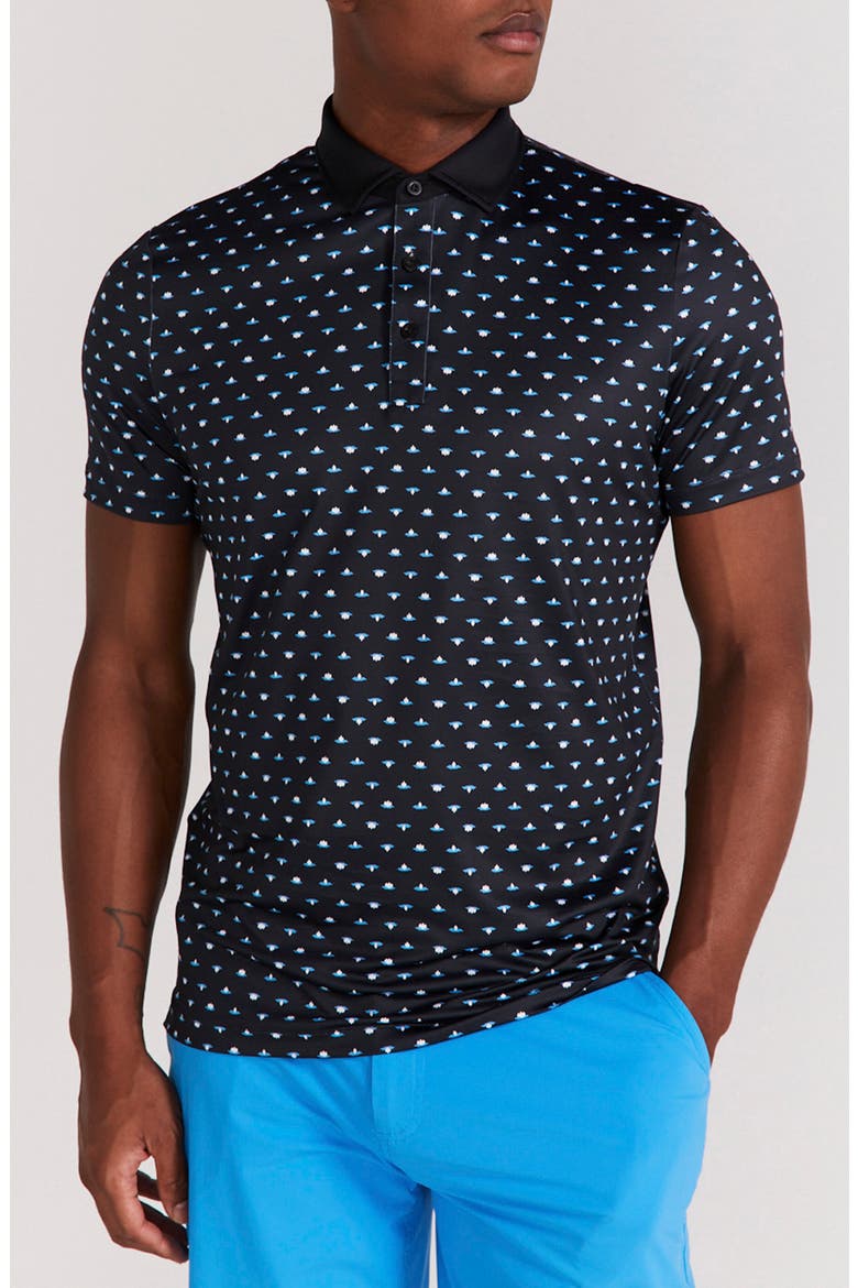 Ryder Lotus Print Polo, Main, color, BLACK