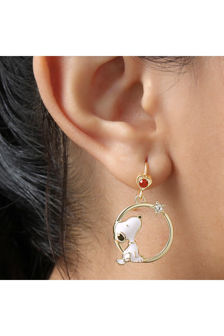 Woodstock and Snoopy Mismatch Dangle Hoop Earrings for Women, Alternate, color, Gold