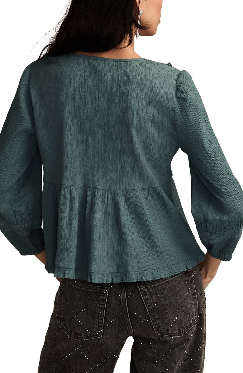 Lucky Brand Lace Accent Cotton Peplum Top, Alternate, color, Stormy Weather