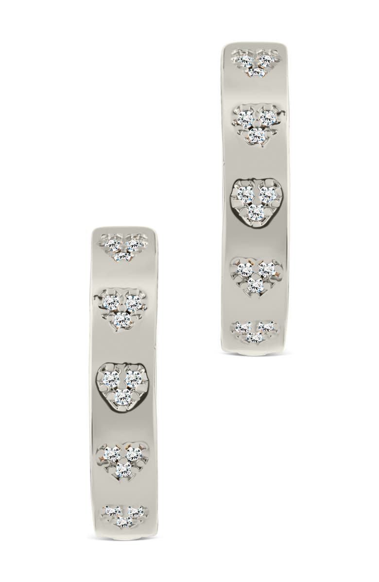 Sterling Forever Cubic Zirconia Heart Station Hoop Earrings, Alternate, color, Silver