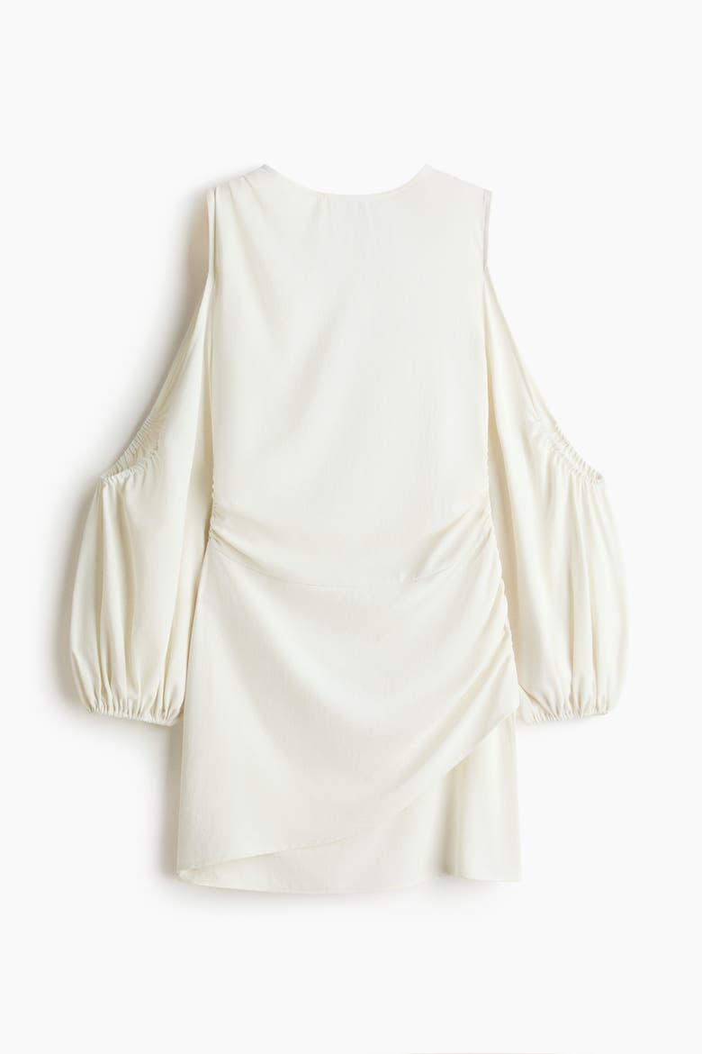Balloon-sleeved Cold Shoulder Dress, Main, color, White