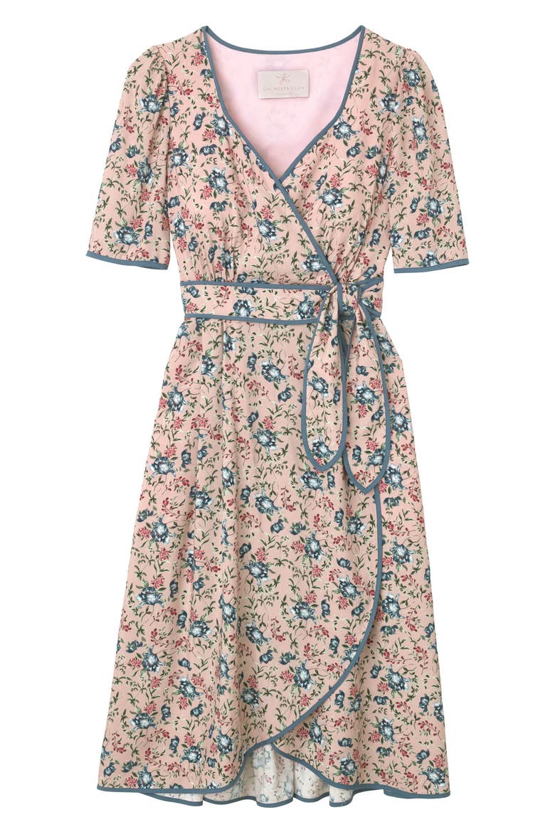 Isadora Floral Print Wrap Midi Dress, Alternate, color, PINK MULTI