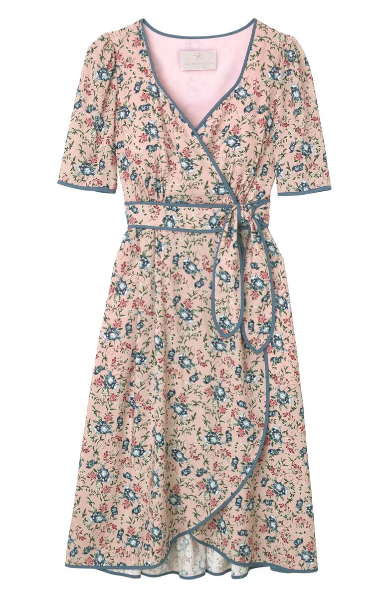 Gal Meets Glam Collection Isadora Floral Print Wrap Midi Dress, Alternate, color, 