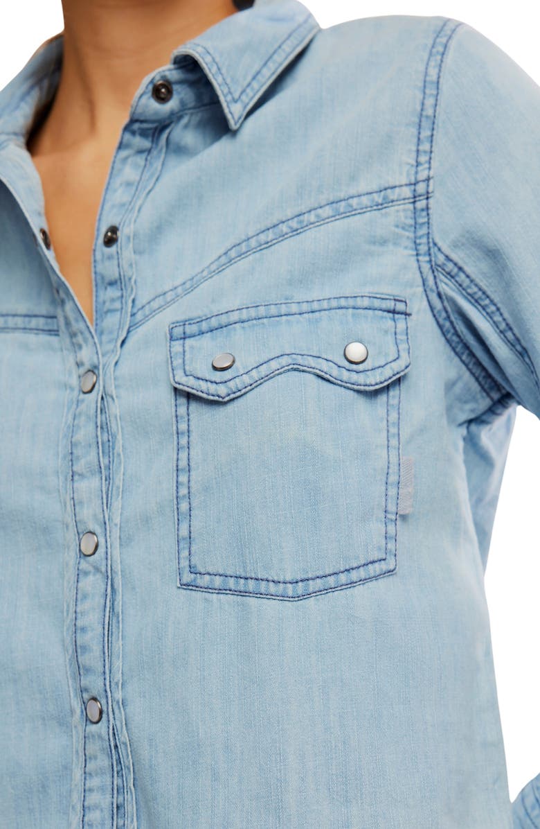 Free People Shrunken Cotton Denim Shirt, Alternate, color, Light Wash Faded