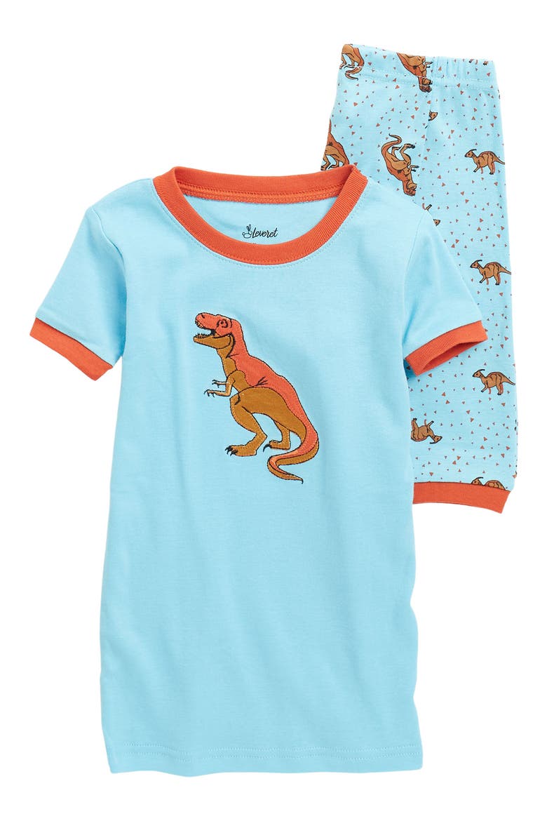 Dino Print T-Shirt & Shorts Pajama Set, Main, color, T-REX