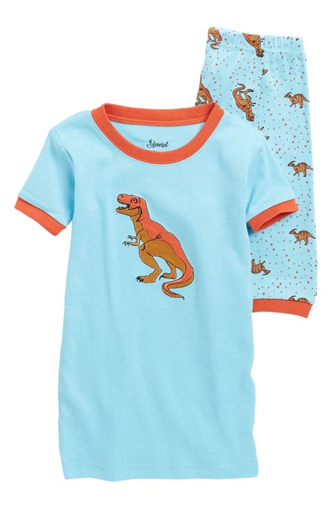 LEVERET Dino Print T-Shirt & Shorts Pajama Set