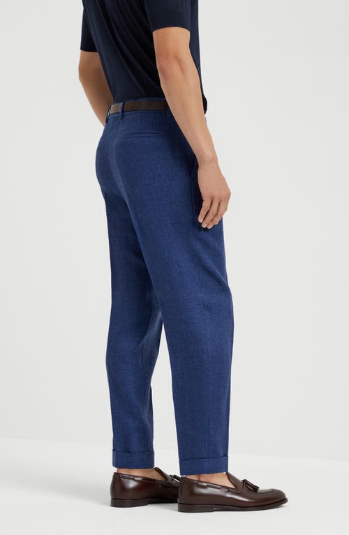 Brunello Cucinelli Silk-wool-cashmere Tapered Trousers In Indigo
