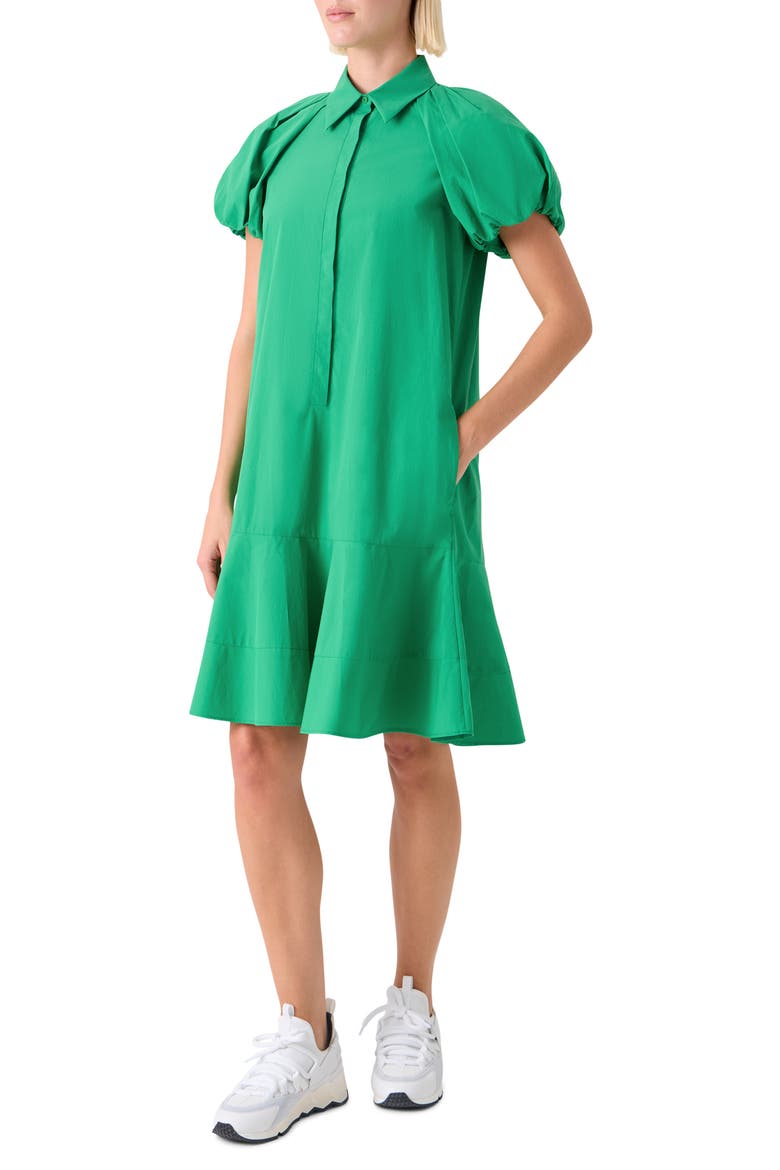 Puff Sleeve Cotton Tiered Dress, Alternate, color, GREEN