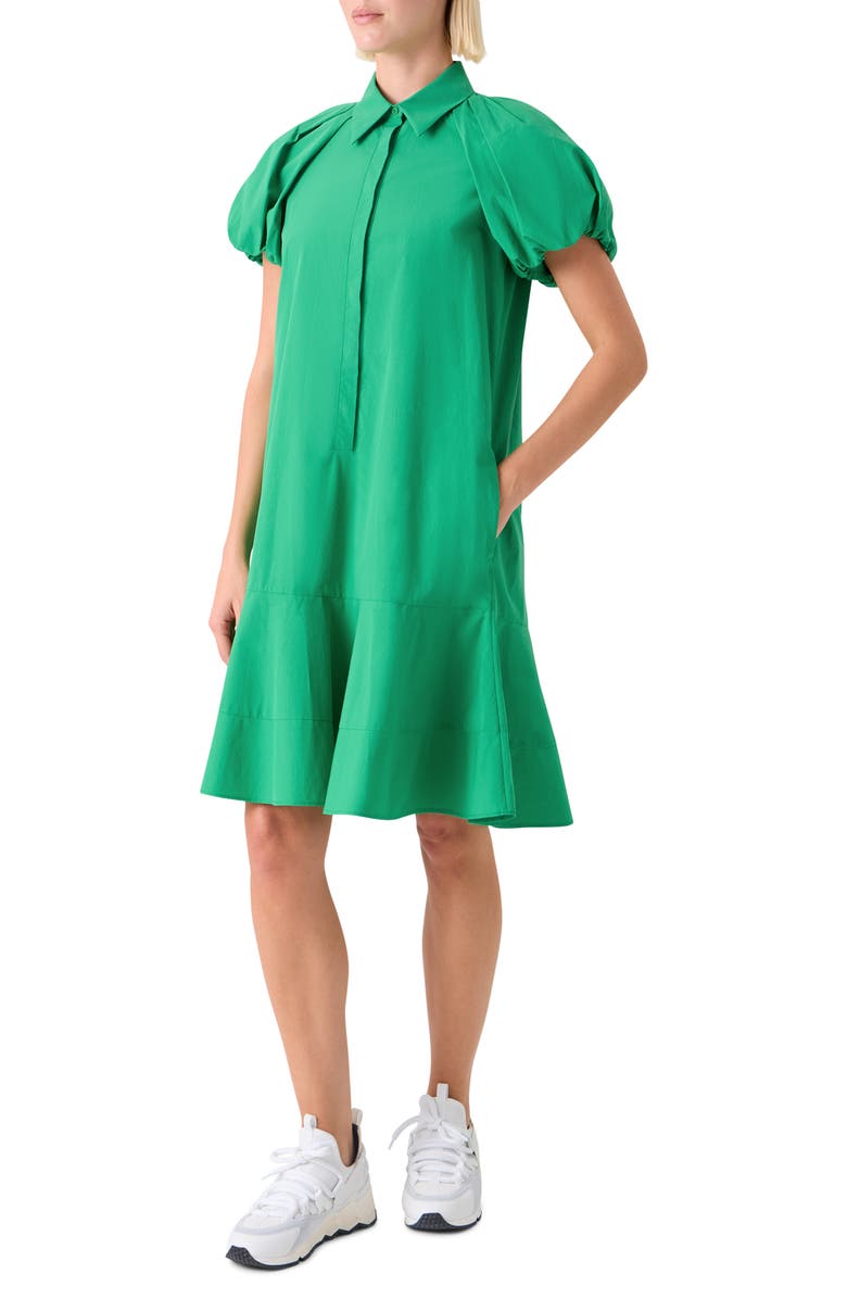 Akris punto Puff Sleeve Cotton Tiered Dress, Alternate, color, Green