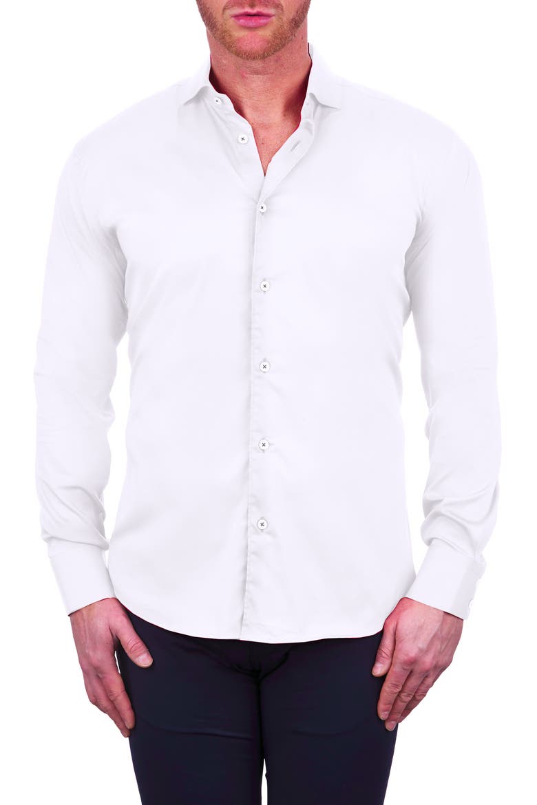 Einstein Stretch Cotton-Blend Button-Up Shirt, Main, color, WHITE