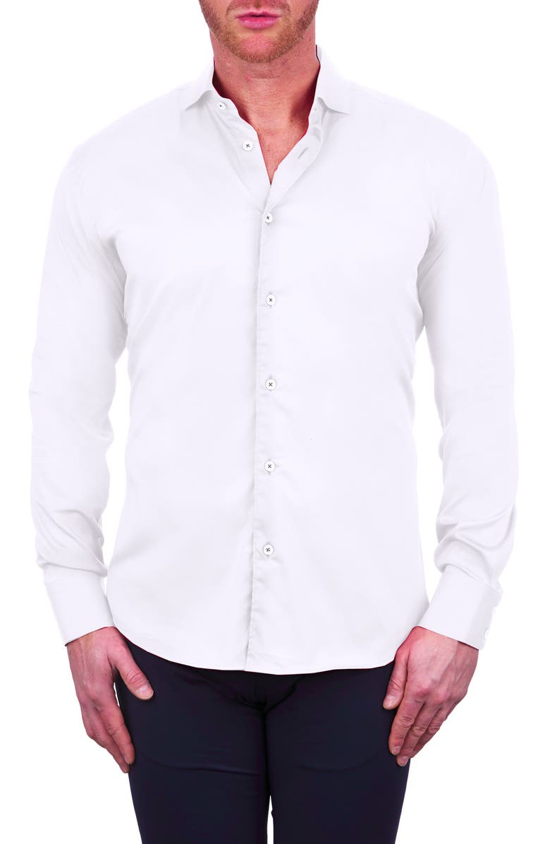 Maceoo Einstein Stretch Cotton-Blend Button-Up Shirt, Main, color, White
