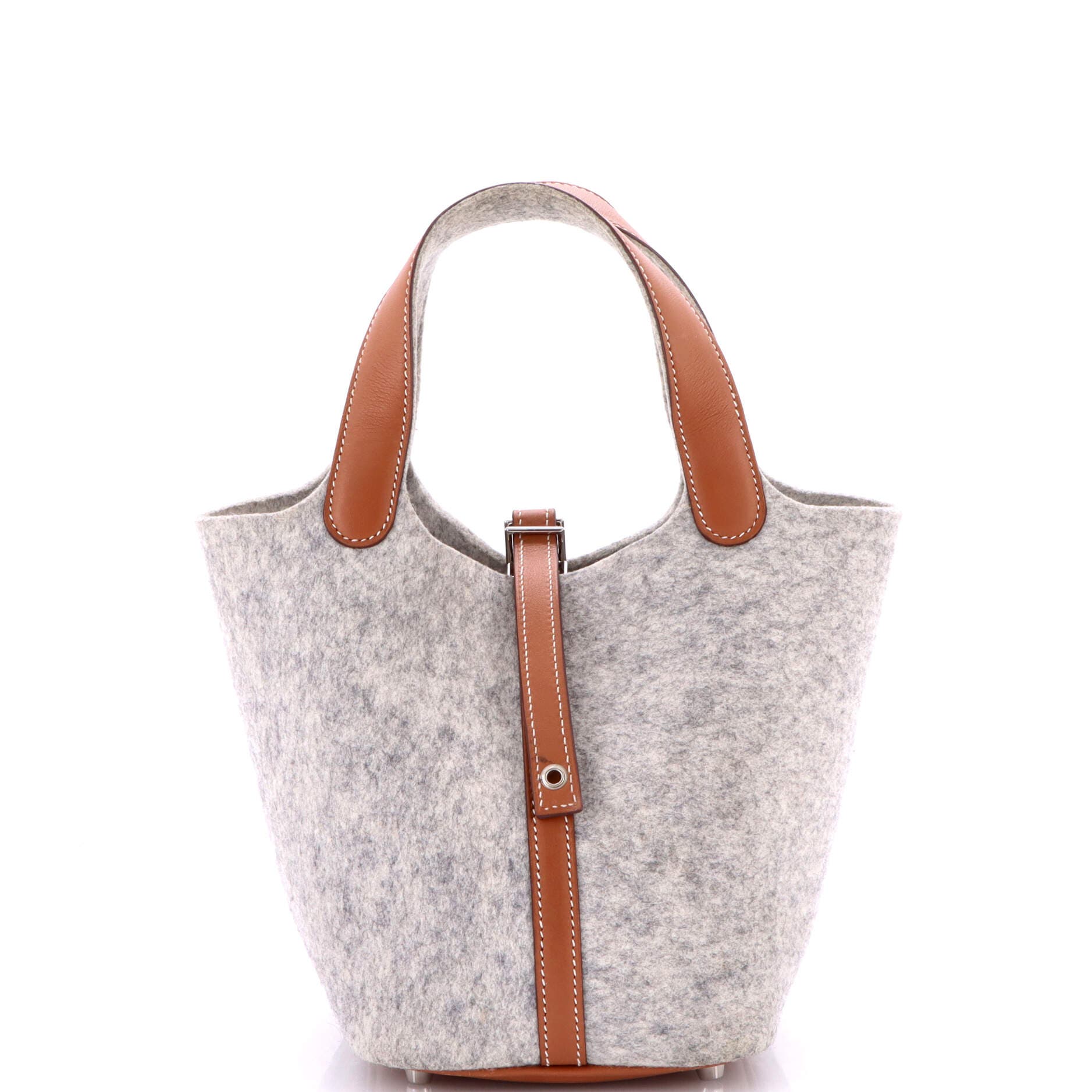 Pre-Owned Hermes Picotin Lock Bag Felt with Leather PM, Main, color, Gris Clair