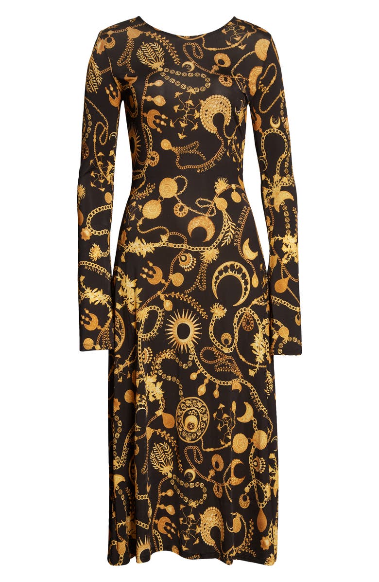 Marine Serre Fluid Drawstring Long Sleeve Midi Dress, Alternate, color, 