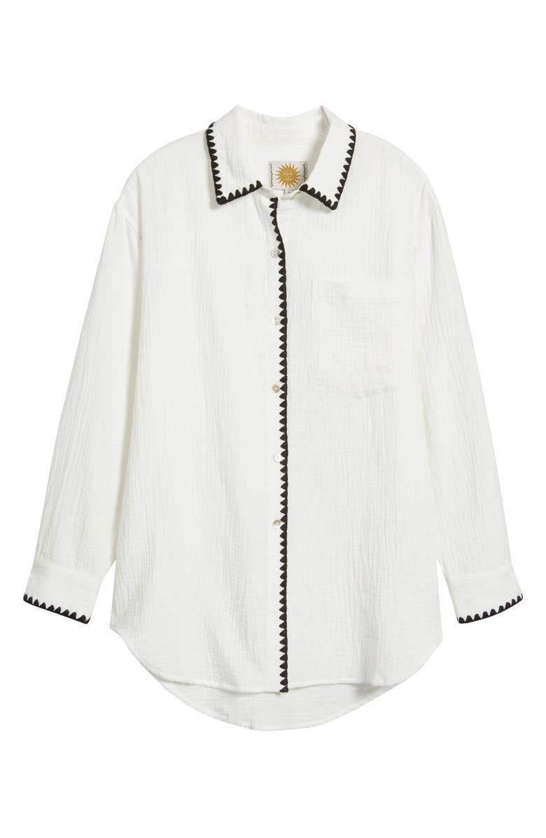 Rails Idania Embroidered Trim Organic Cotton Button-Up Shirt, Alternate, color, Black Blanket Stitch