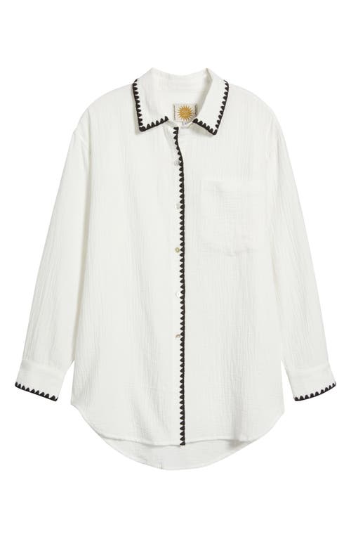 Rails Idania Embroidered Trim Organic Cotton Button-up Shirt In White