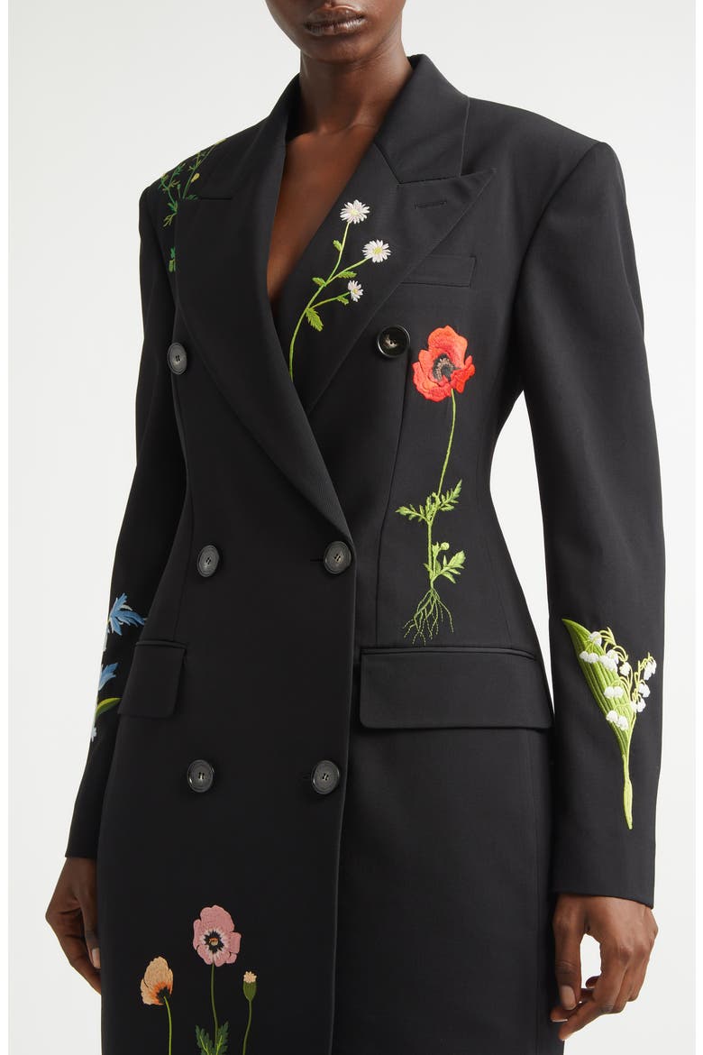 Flower Embroidered Wool Coat (Women) | Nordstrom