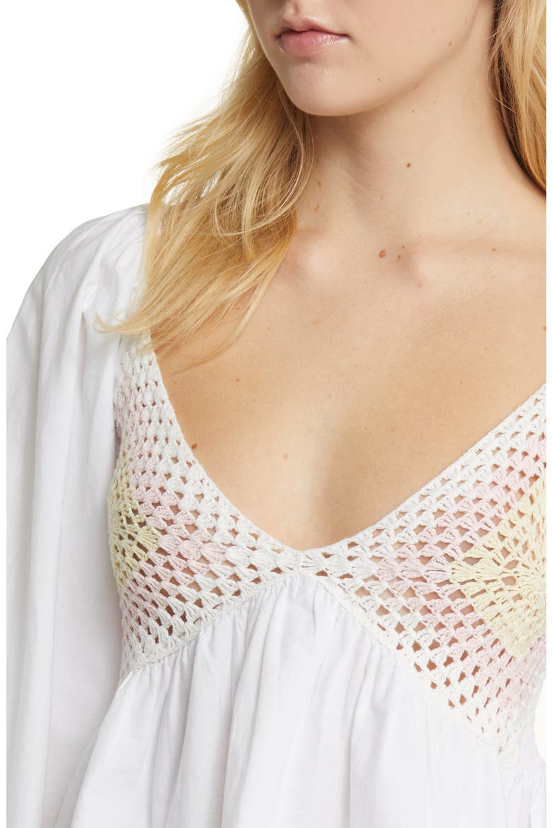 Crochet Inset Balloon Sleeve Cotton Blouse, Alternate, color, WHITE MULTI