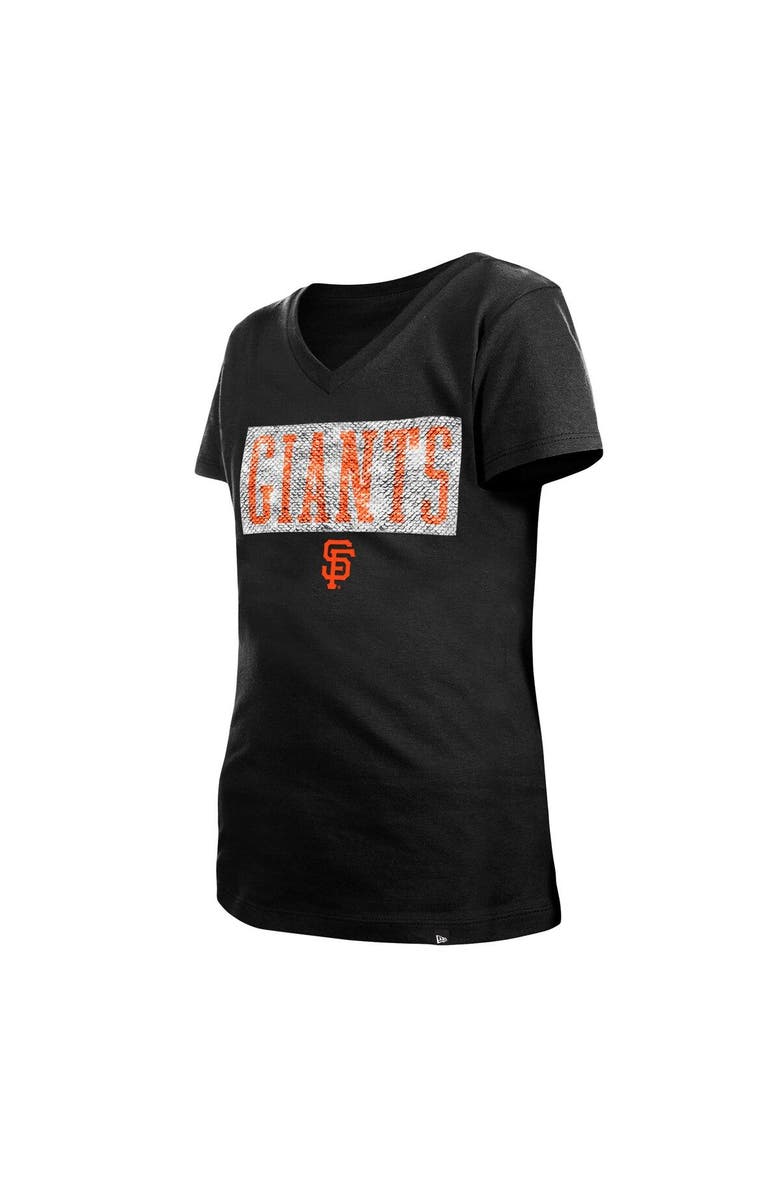 New Era Girls Youth New Era Black San Francisco Giants Flip Sequin Team V-Neck T-Shirt, Alternate, color, Black