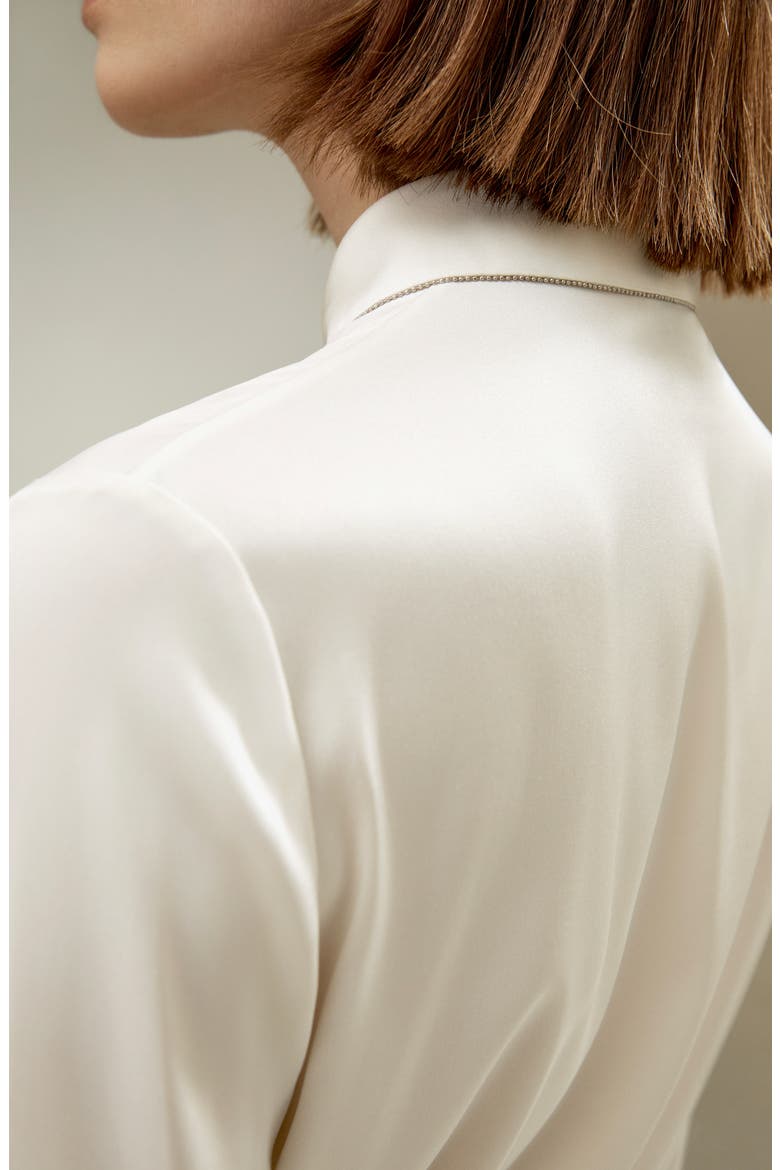 Beaded Chain Silk Shirt for Women, Alternate, color, Pearl White