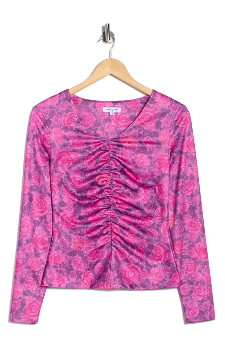 AREA STARS Ruched Jersey Top, Alternate, color, Cabbage Rose