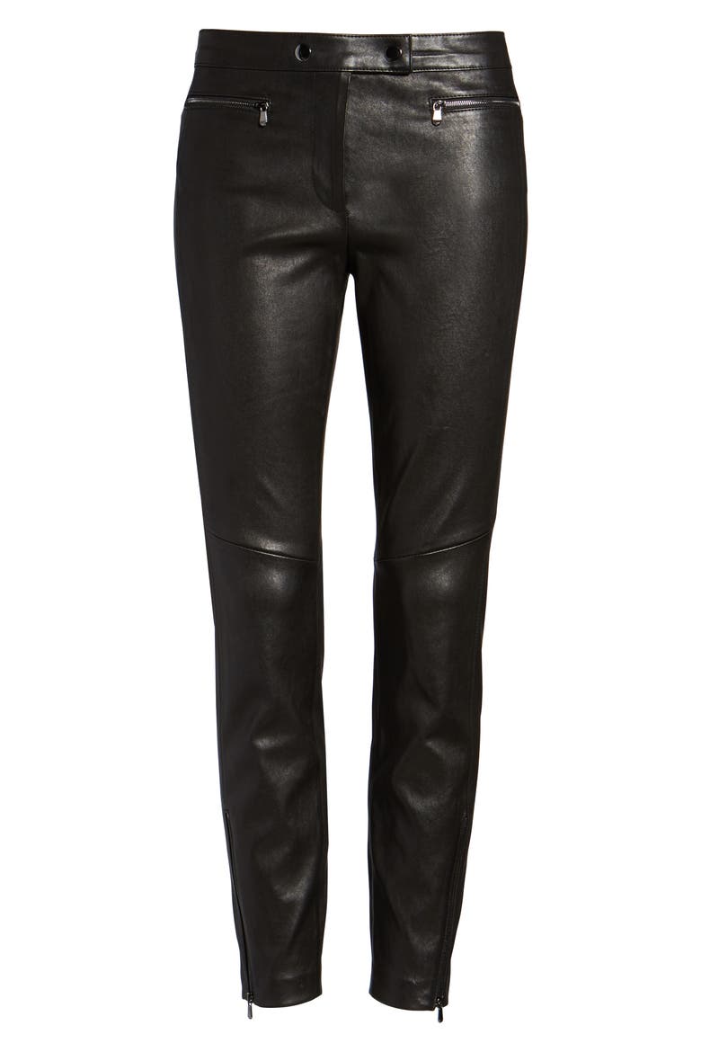 Stretch Leather Biker Pants, Alternate, color, BLACK