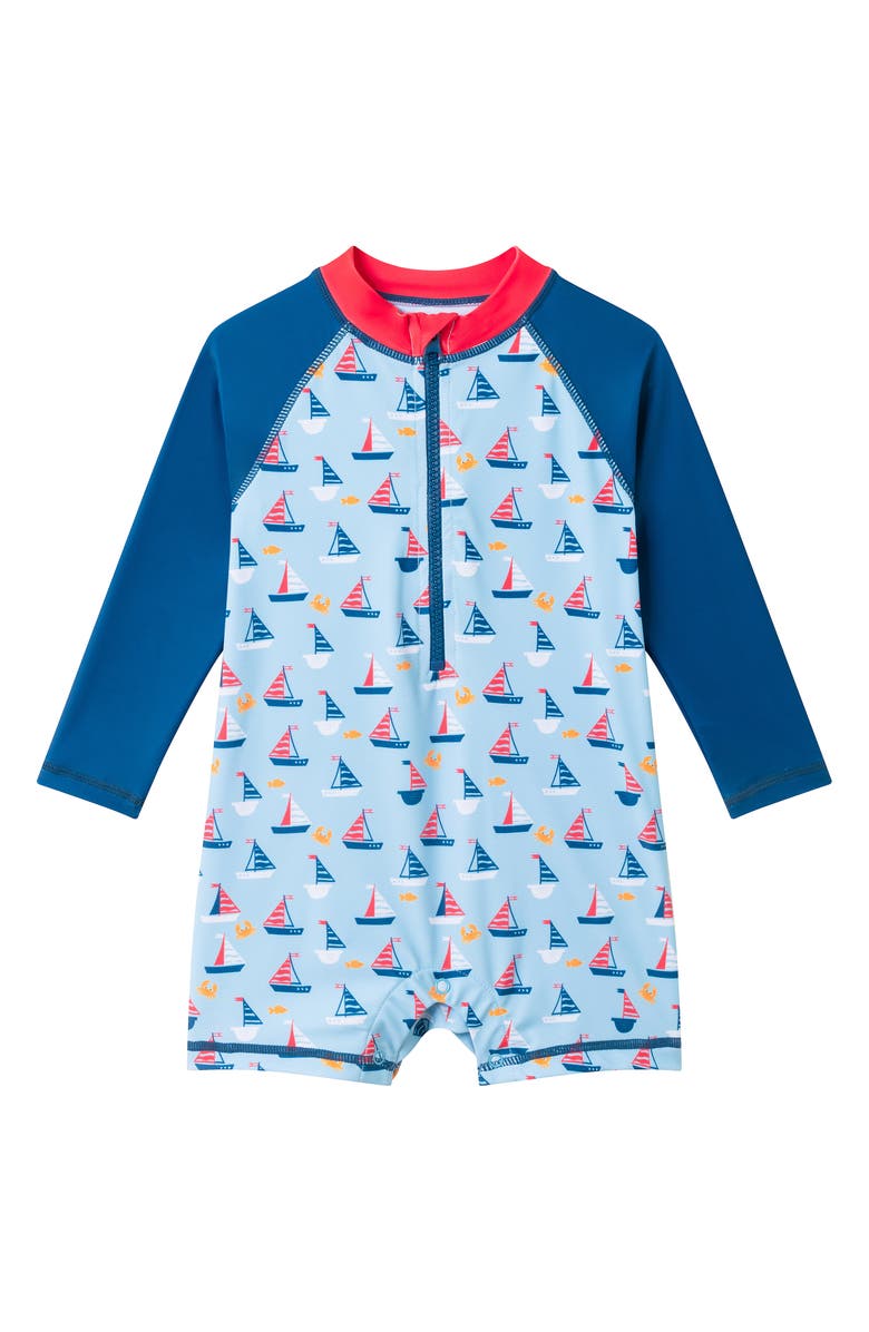 Andy & Evan Swim Romper & Hat Set, Alternate, color, Navy