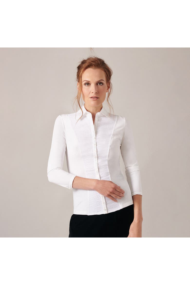 Women's Collar  Clodie White Pleated Cotton Shirt With Pointed Collar, Main, color, White