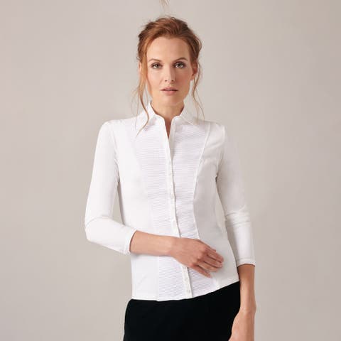 Women's Collar  Clodie White Pleated Cotton Shirt With Pointed Collar