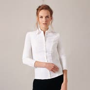 Anne Fontaine Women's Collar Clodie White Pleated Cotton Shirt With Pointed Collar