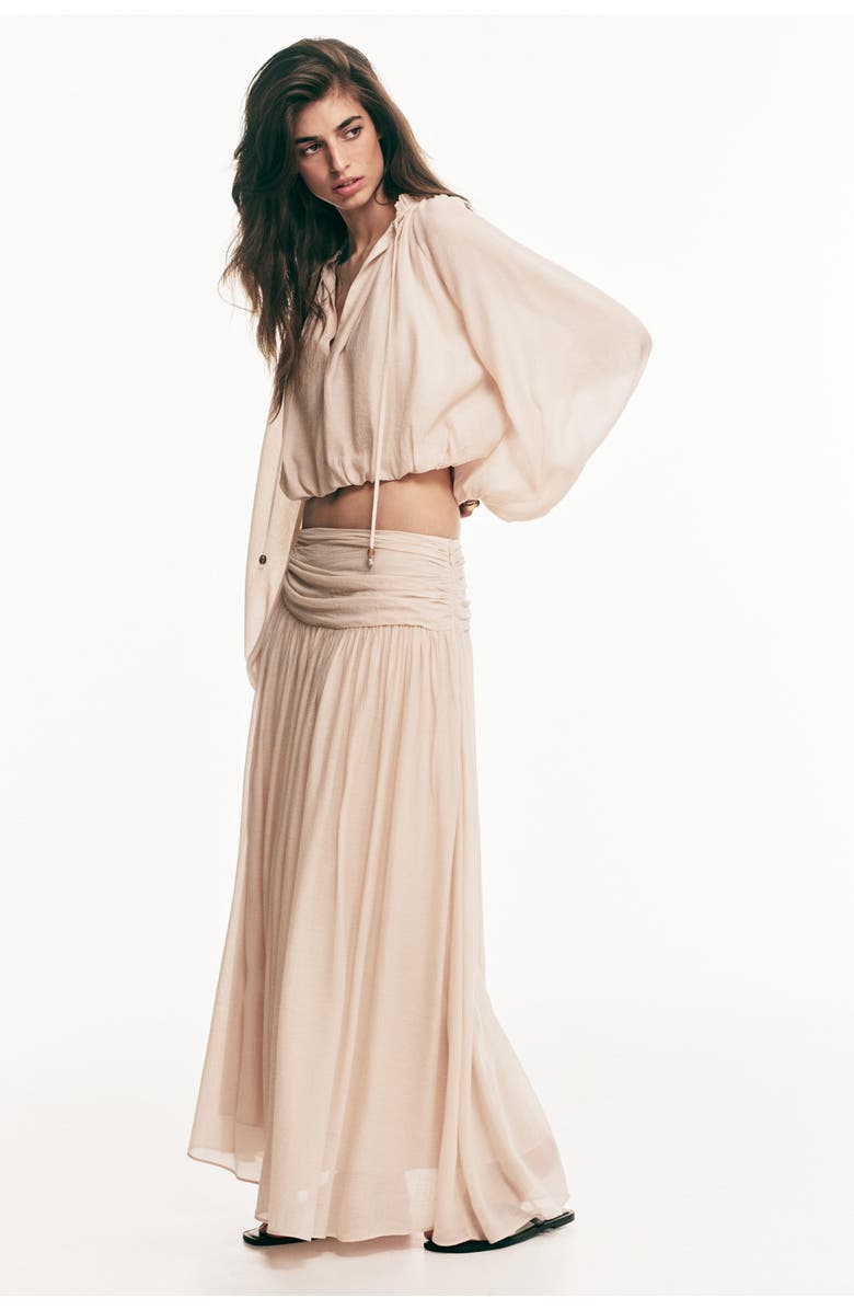 H&M Gathered Crêpe Skirt, Alternate, color, Pale Orange