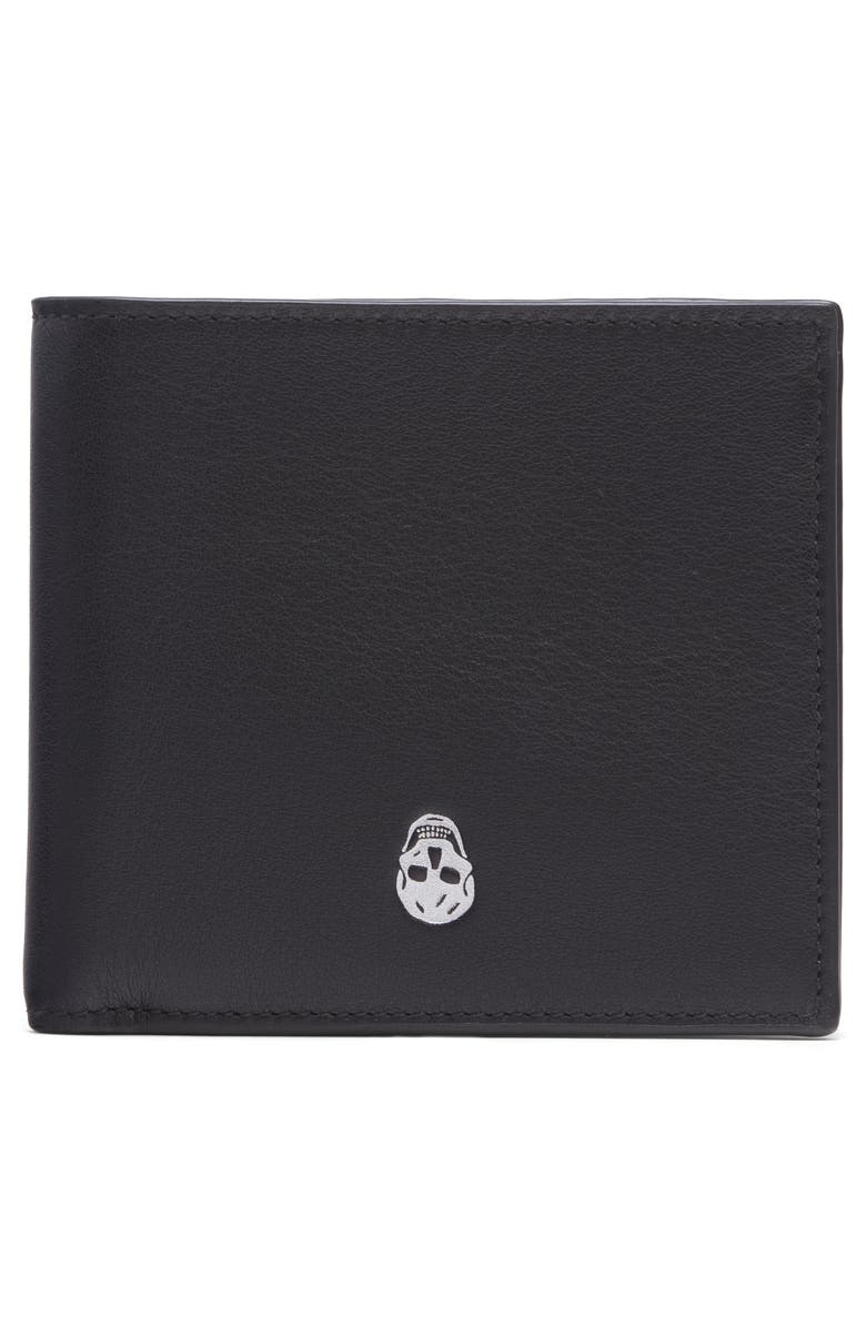 McQueen Leather Biffold Wallet, Alternate, color, Black/ Silver