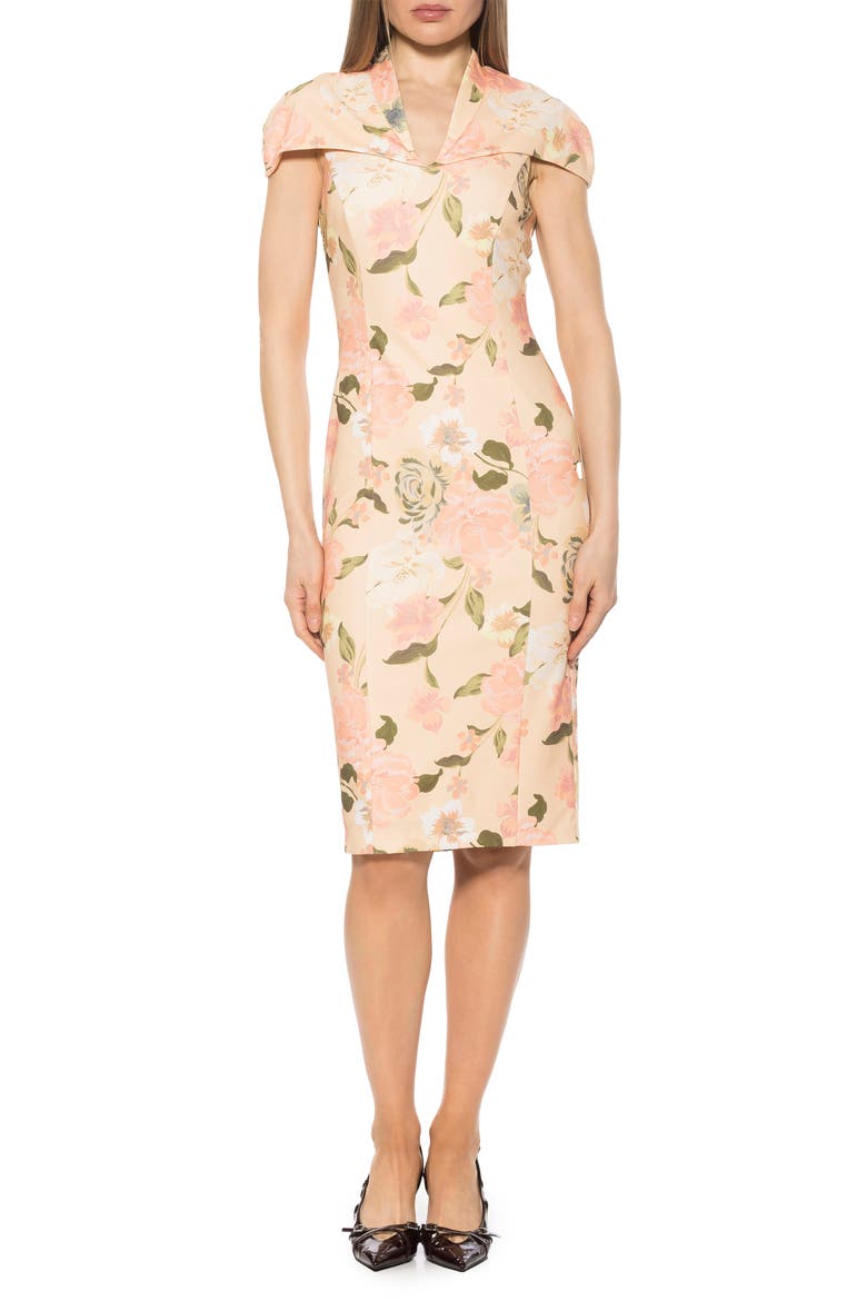 Tati Cape Sheath Dress, Main, color, BEIGE FLORAL