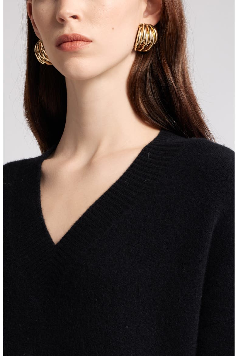 V-Neck Long Sleeve Wool & Cashmere Sweater Dress, Alternate, color, BLACK ROCK