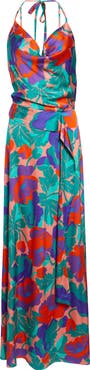 Ramy Brook Corrine Floral Halter Neck Satin Gown