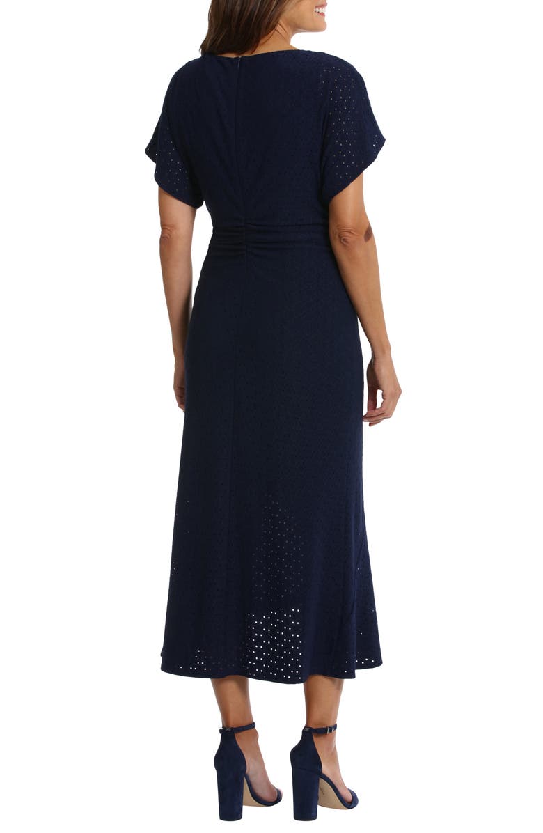 London Times Eyelet Short Sleeve Tulip Hem Midi Dress, Alternate, color,