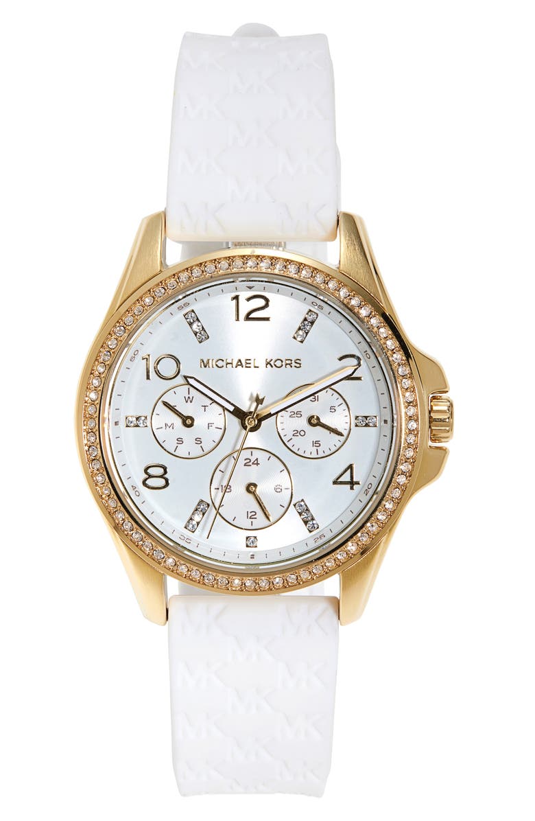 Michael Kors Mini Pilot Silicone Strap Multifunction Watch, 36mm, Main, color, 