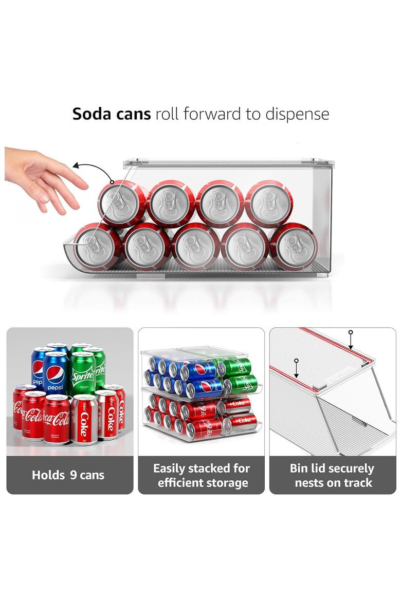Set of 4 Stackable Soda Can Organizers, Alternate, color, CLEAR