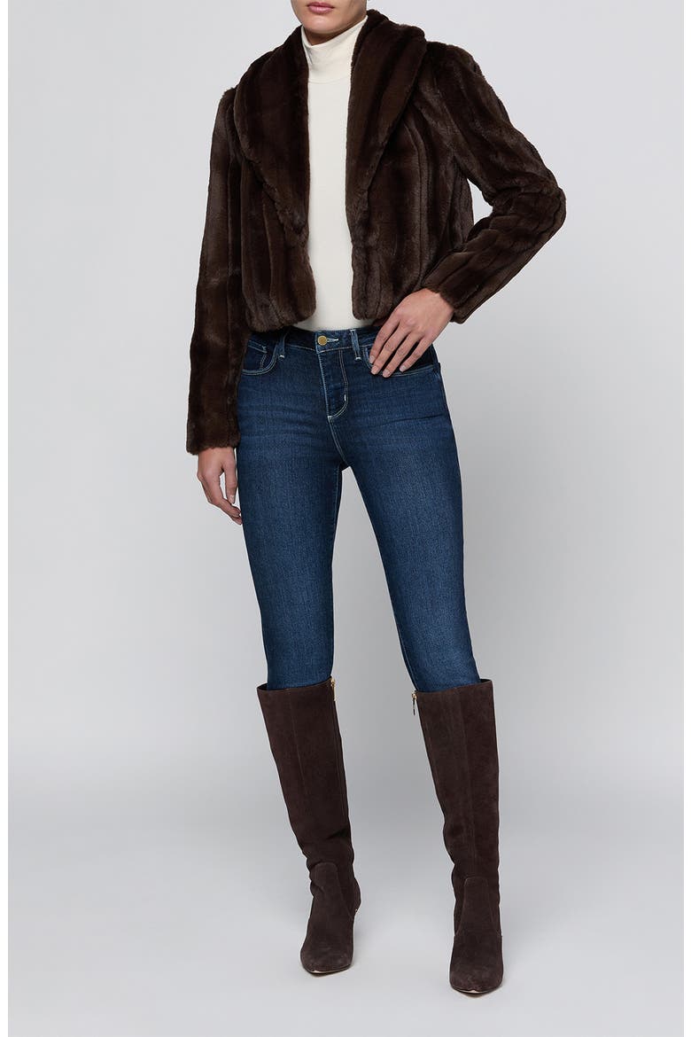 Davy Crop Faux Fur Jacket, Alternate, color, DARK JAVA STRIPED FUR