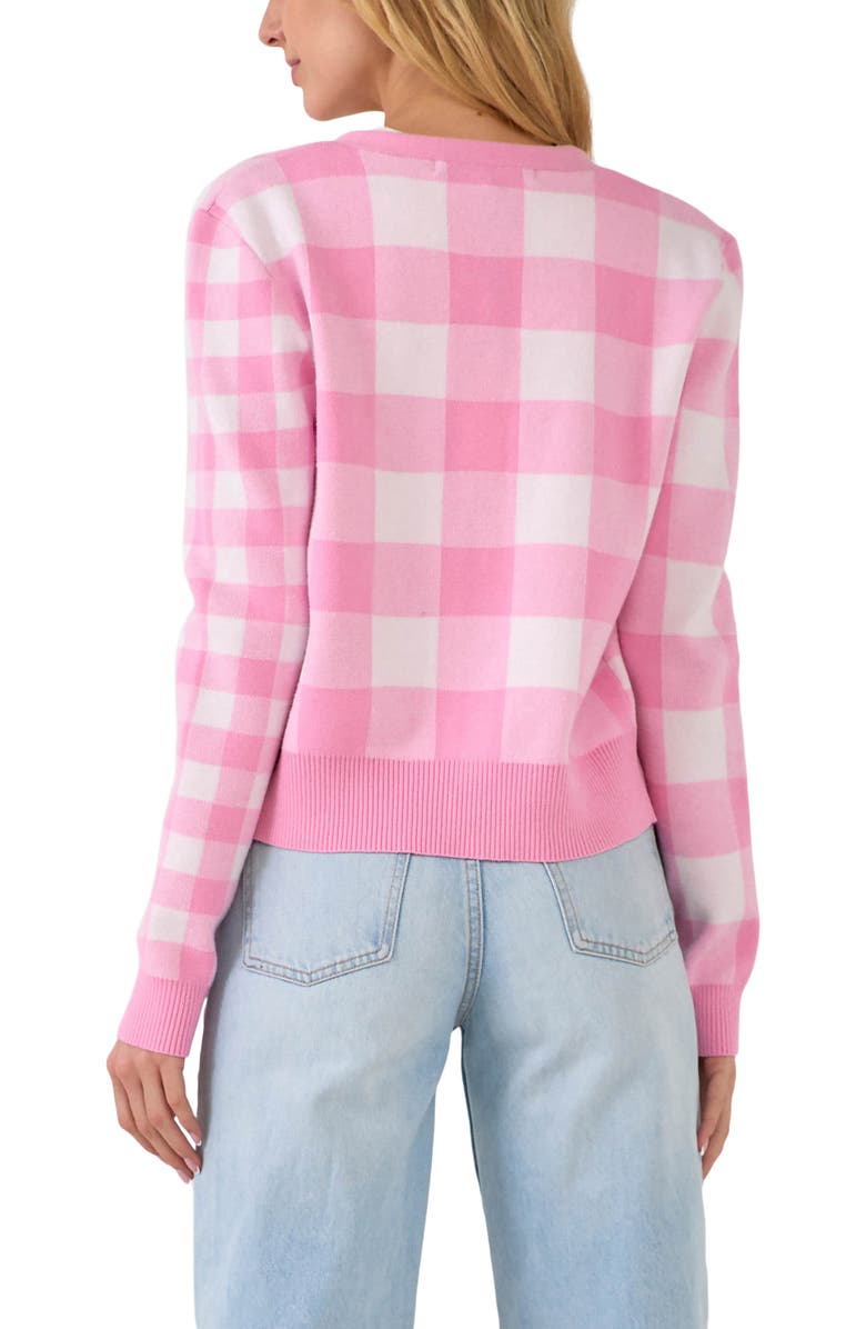 English Factory Gingham Knit Cardigan, Alternate, color, Pink
