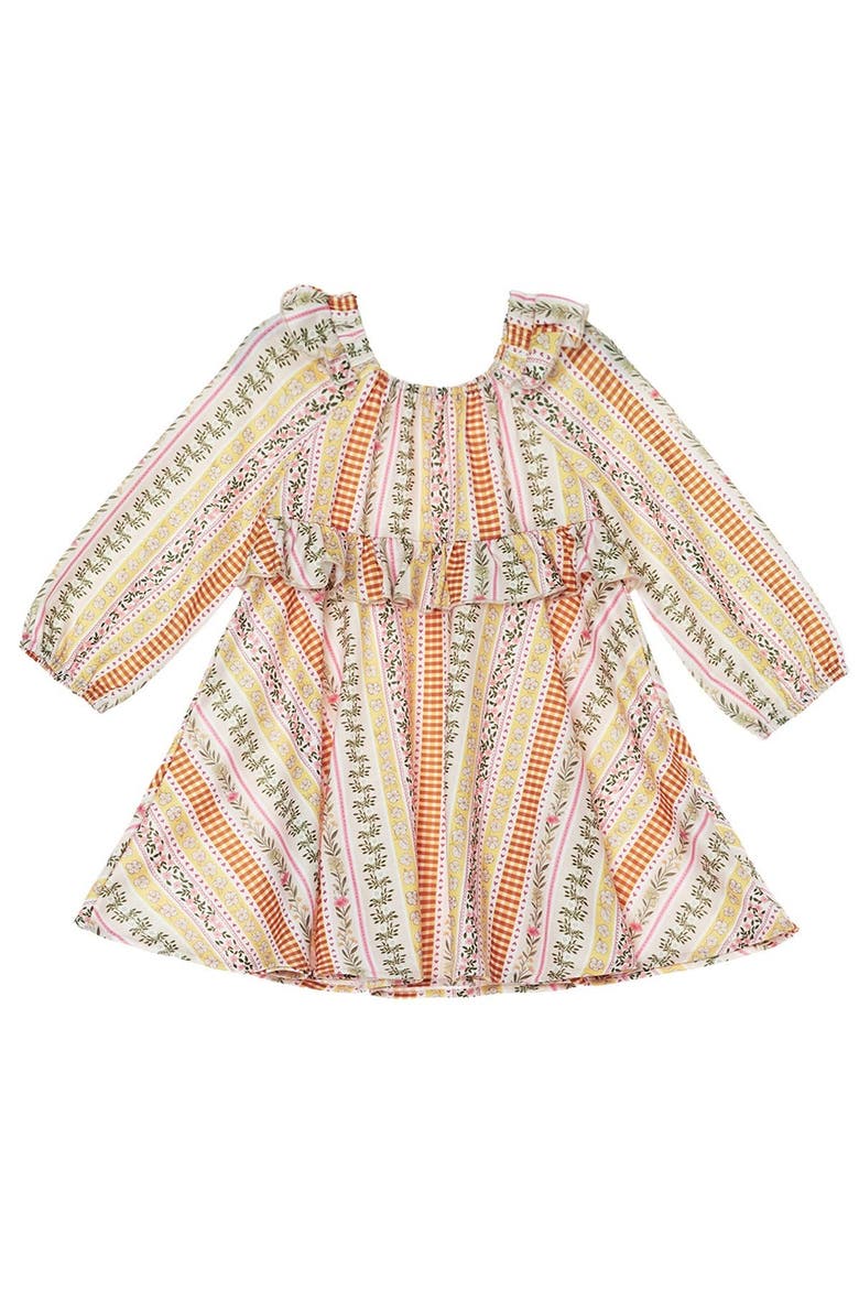 Buttercup Blossom Long Sleeve Print Ruffle Tie Shoulder A Line Dress, Alternate, color, Pink