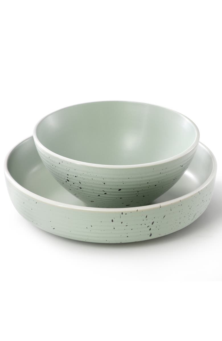 Elama Emilia 16 Piece Double Bowl Stoneware Dinnerware Set, Alternate, color, White