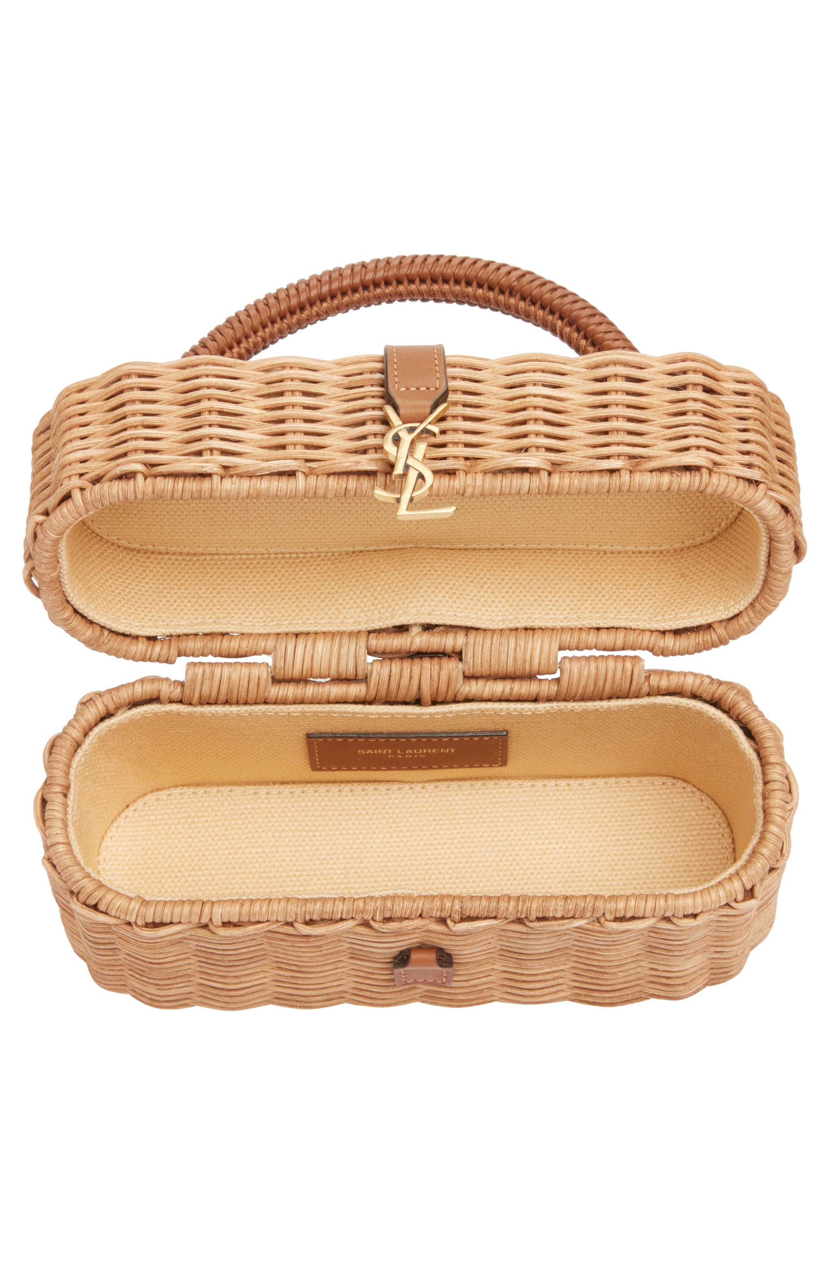 Saint Laurent Gaby Wicker Vanity Bag, Alternate, color, Naturel/ Brick