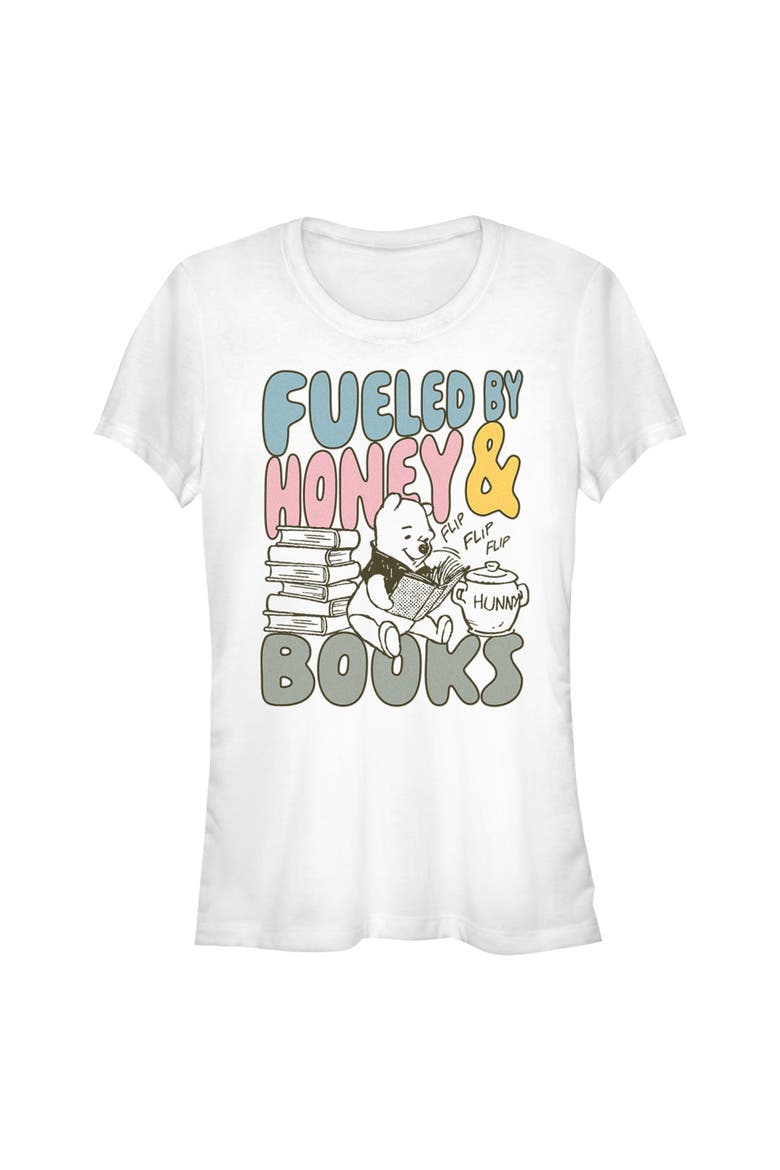 Junior's Fueled Honey and Books Short Sleeve T-Shirt, Main, color, White