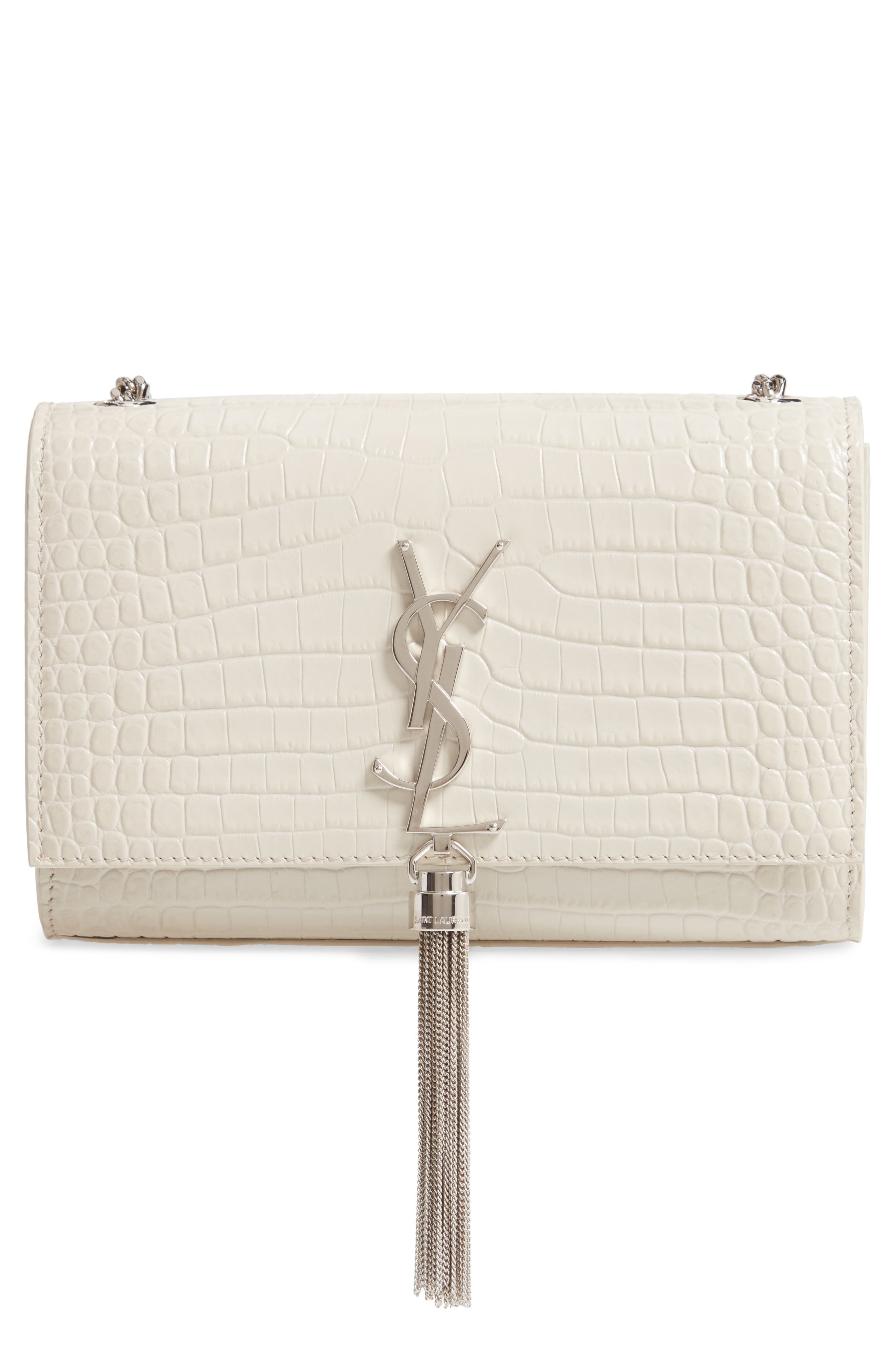 Small Kate Croc Embossed Leather Shoulder Bag, Main, color, BLANC VINTAGE