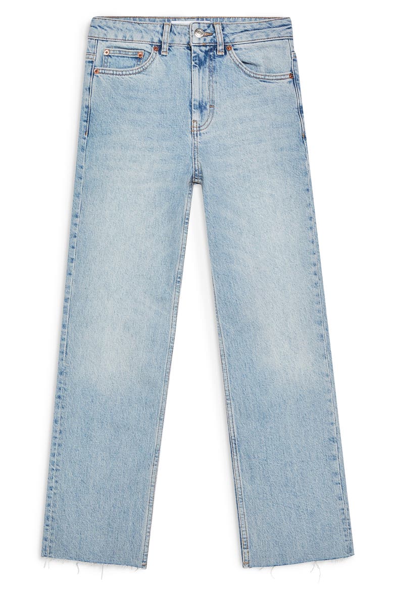High Waist Raw Hem Straight Leg Jeans, Alternate, color, BLEACH STONE DENIM