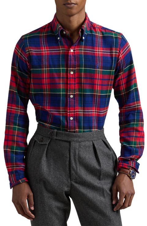 Brushed Plaid Flannel Button-Down Shirt