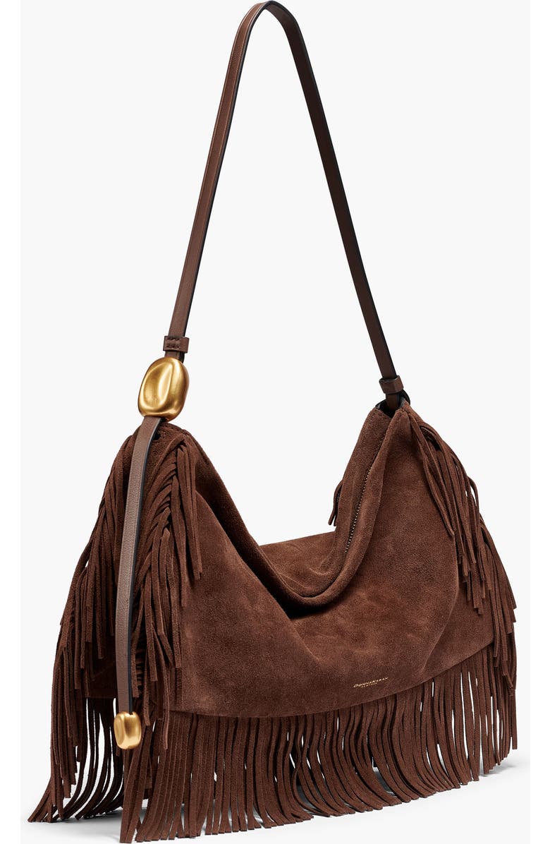 Donna Karan New York Velvet Suede Fringe Large Shoulder, Alternate, color, Chocolate