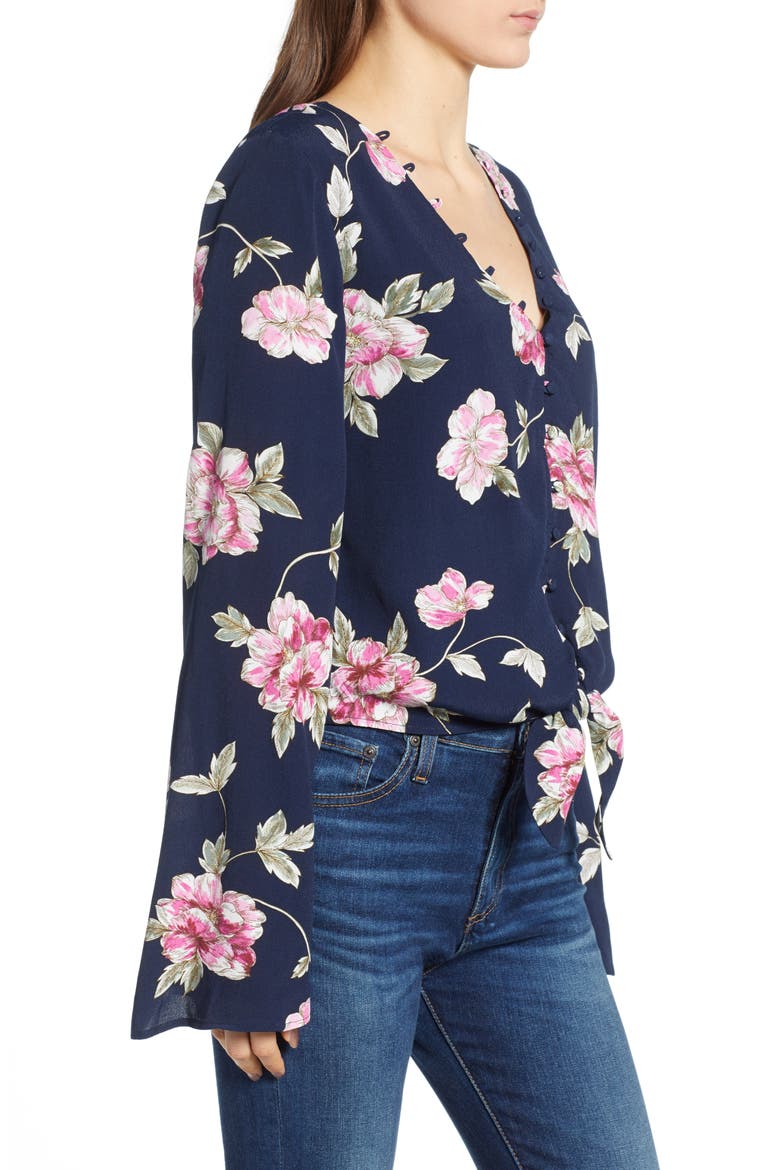 Jerome Floral Bell Sleeve Top, Alternate, color, INK
